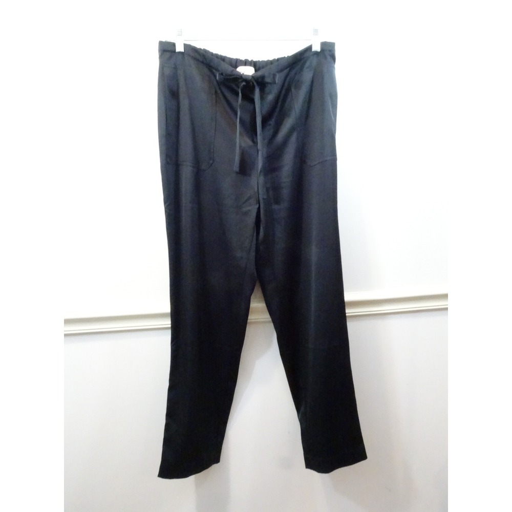 Black Label by Chicos Satin Drawstring Pants Black Straight Leg Size L